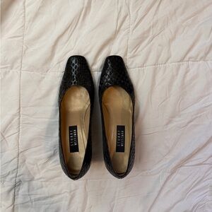 Vintage Stuart Weitzman Black Textured Leather Square-Toe Pumps 10